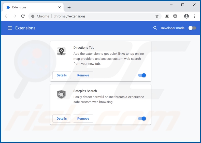 Removing directionstab.com related Google Chrome extensions