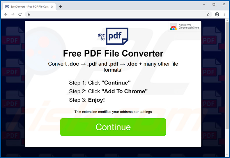 DocToPdf/EasyConvert browser hijacker-promoting website
