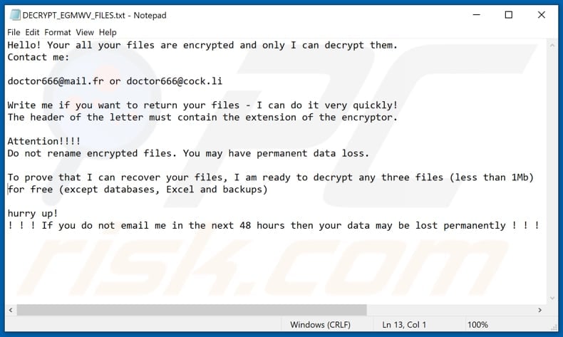 doctor666 decrypt instructions (DECRYPT_EGMWV_FILES.txt)