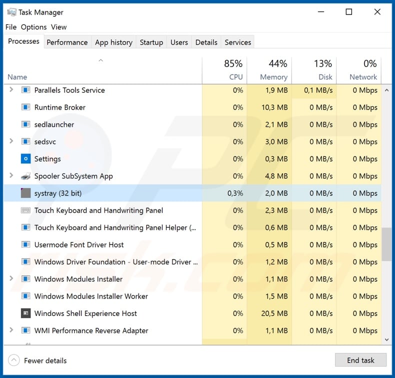 .Adame (Amnesia) ransomware process on task manager (systray; process name may vary)