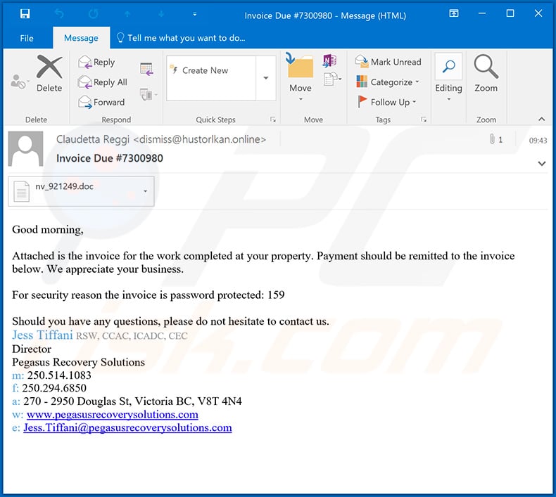 Spam email used to spread Dridex malware - February 21, 2020