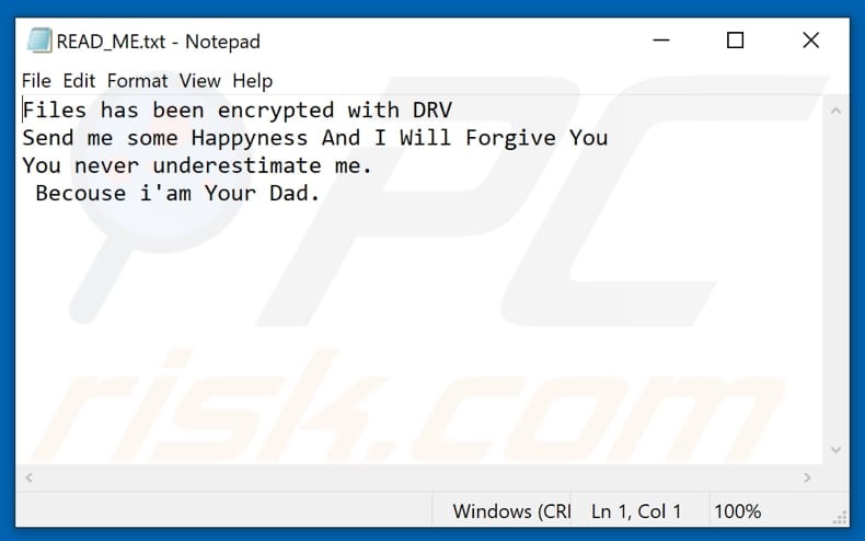 DRV ransom note (READ_ME.txt)
