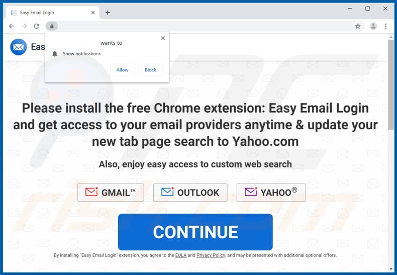 Website used to promote Easy Email Login browser hijacker