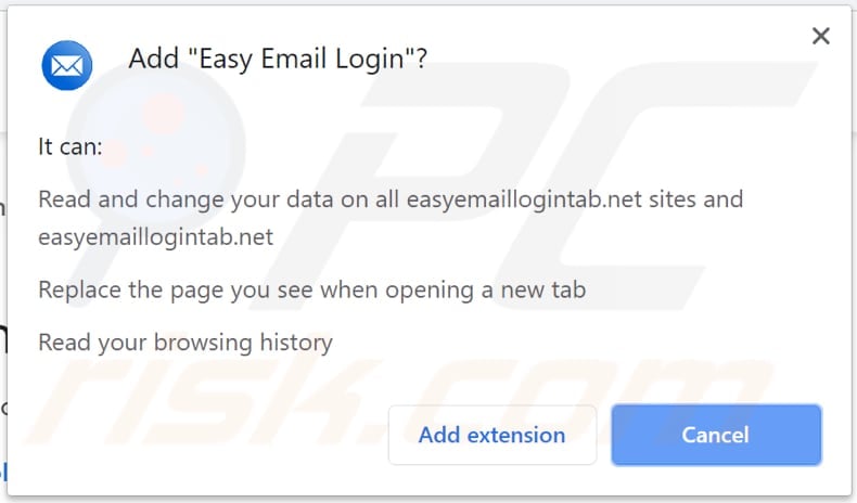 easy email login browser hijacker asks for a permission to access and modify data