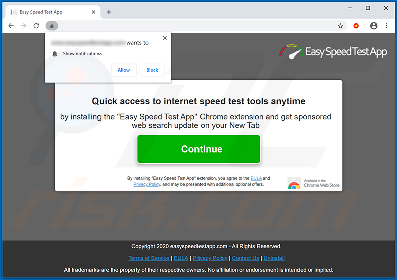 Easy Speed Test App browser hijacker-promoting website