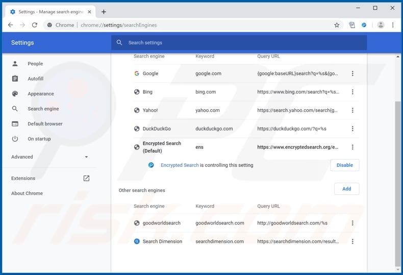 Removing search.easytemplatefindertab.com from Google Chrome default search engine