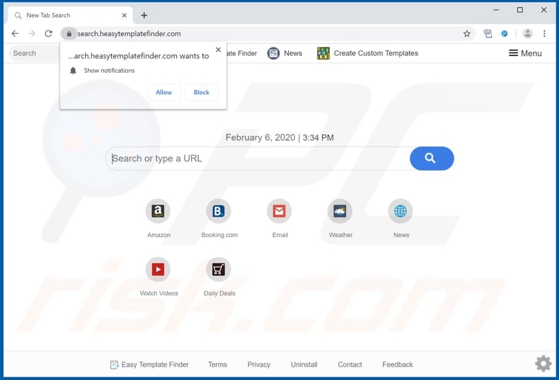 Easy Template Finder browser hijacker promoting search.heasytemplatefinder.com