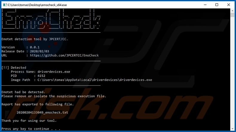 EmoCheck tool designed to detect presence of Emotet trojan