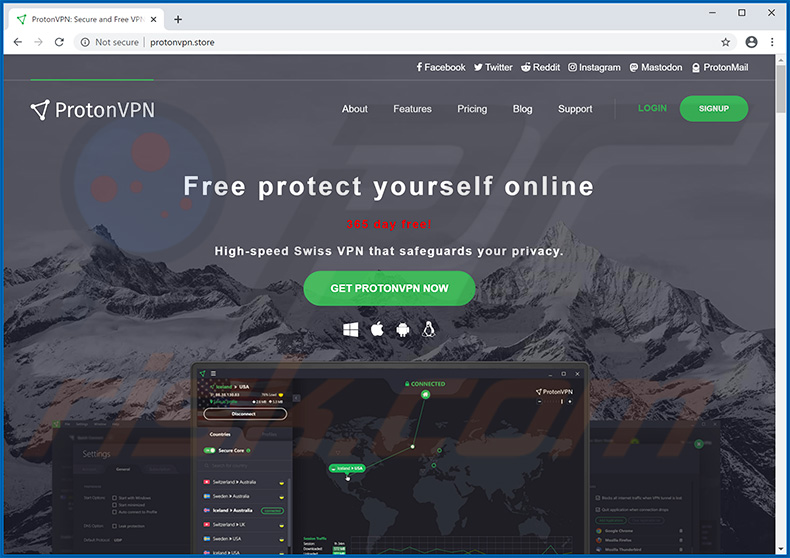 Fake ProtonVPN website - protonvpn.store - used to spread AZORult trojan