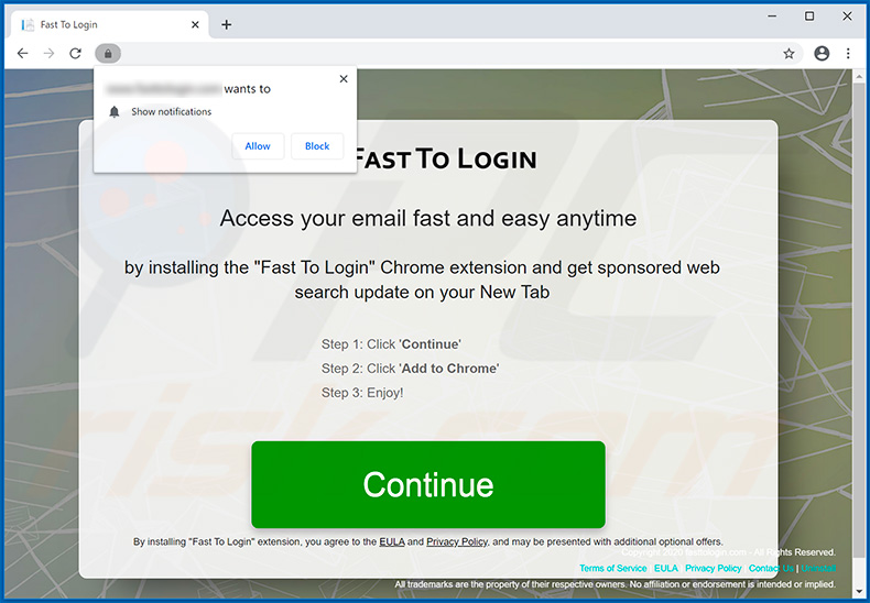 Fast To Login browser hijacker-promoting website