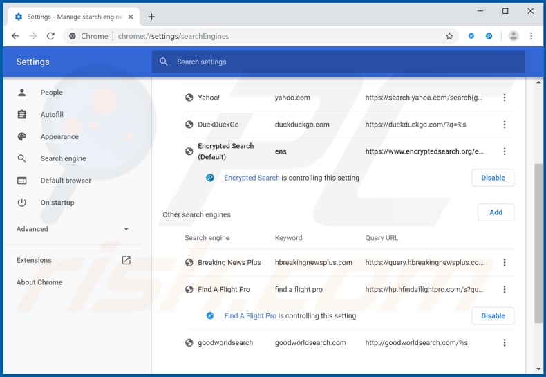 Removing search.hfindaflightpro.com from Google Chrome default search engine