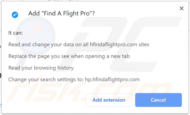 find a flight pro browser hijacker asks for a permission to read and modify data