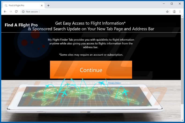 Website used to promote Find A Flight Pro browser hijacker