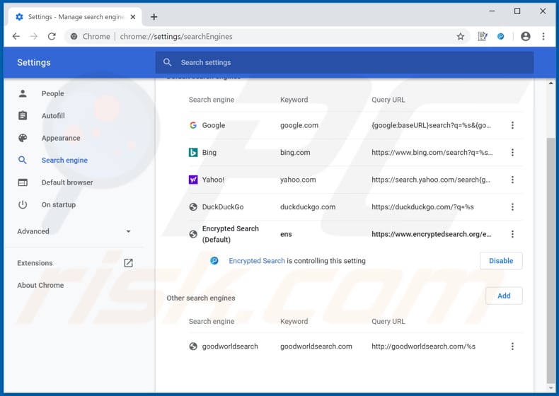 Removing search.hformshere.com from Google Chrome default search engine