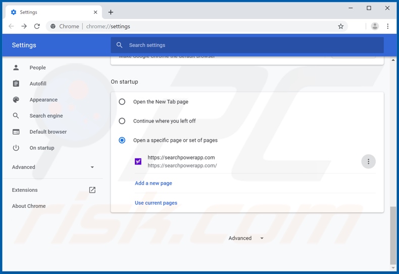 Removing searchpowerapp.com from Google Chrome homepage