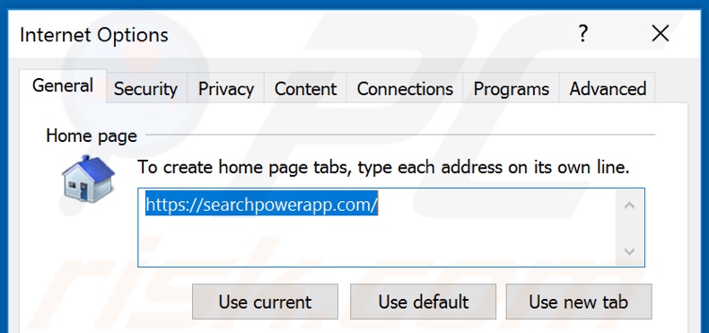 Removing searchpowerapp.com from Internet Explorer homepage