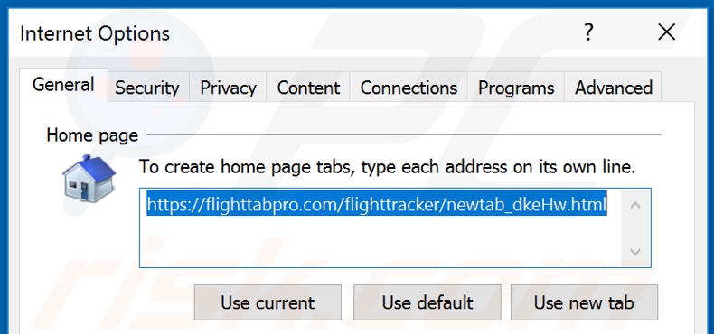 Removing flighttabpro.com from Internet Explorer homepage