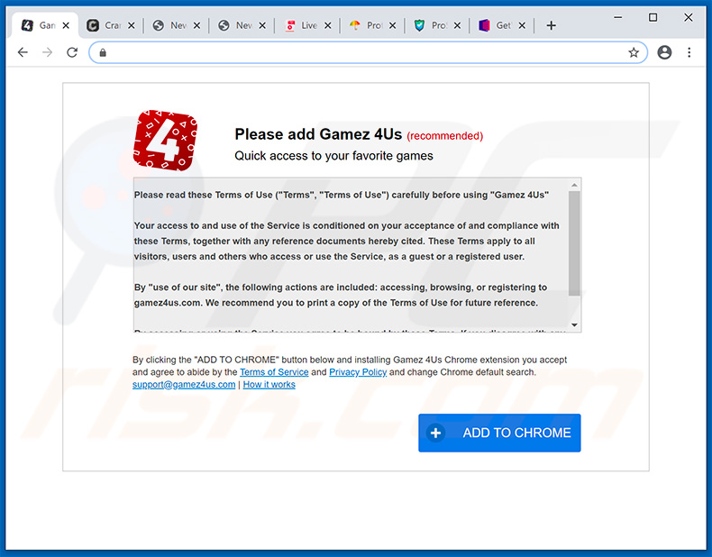 Gamez 4 Us browser hijacker-promoting website