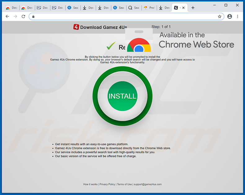 Website promoting Gamez 4 Us Search browser hijacker