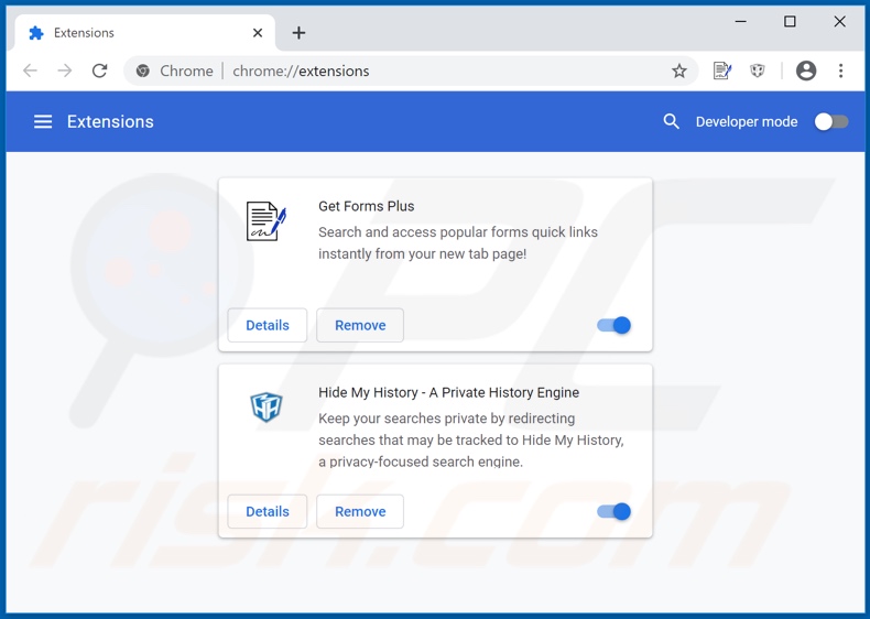 Removing hp.hgetformsplus.com related Google Chrome extensions