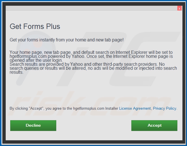 Official Get Forms Plus browser hijacker installation setup
