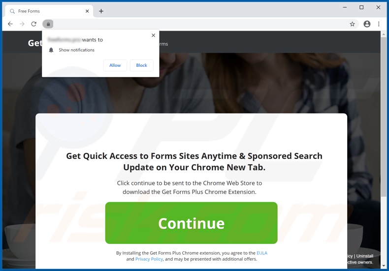Website used to promote Get Forms Plus browser hijacker