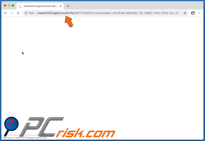 Getprizes scam redirecting to other scam pages sample 1 (gif)