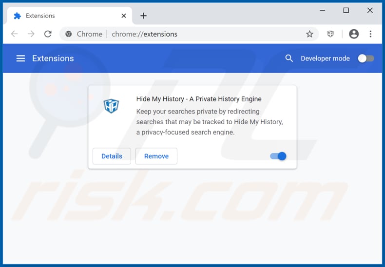Removing hidemyhistory.co related Google Chrome extensions