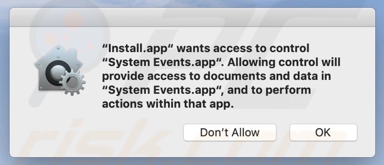install app wants access to control scam pop-up example