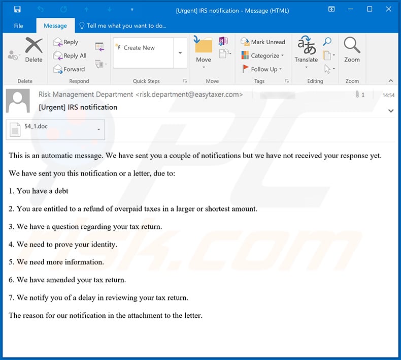 IRS email spam campaign spreading TrickBot trojan