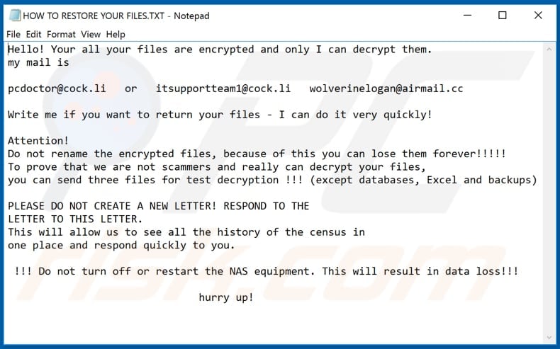 Iruvtgtm decrypt instructions (HOW TO RESTORE YOUR FILES.TXT)