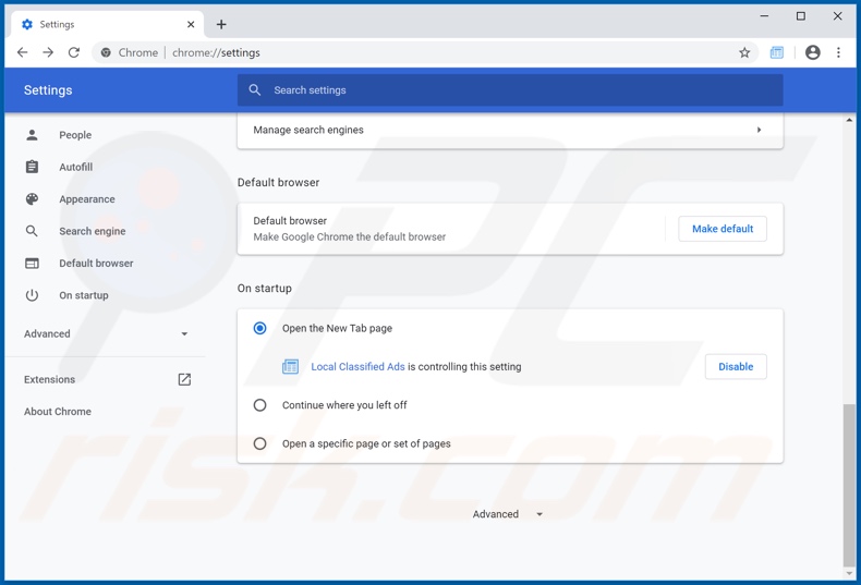 Removing search.localclassifiedsadstab.com from Google Chrome homepage