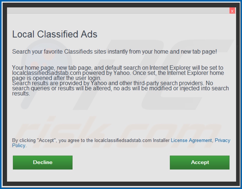 Official Local Classified Ads browser hijacker installation setup