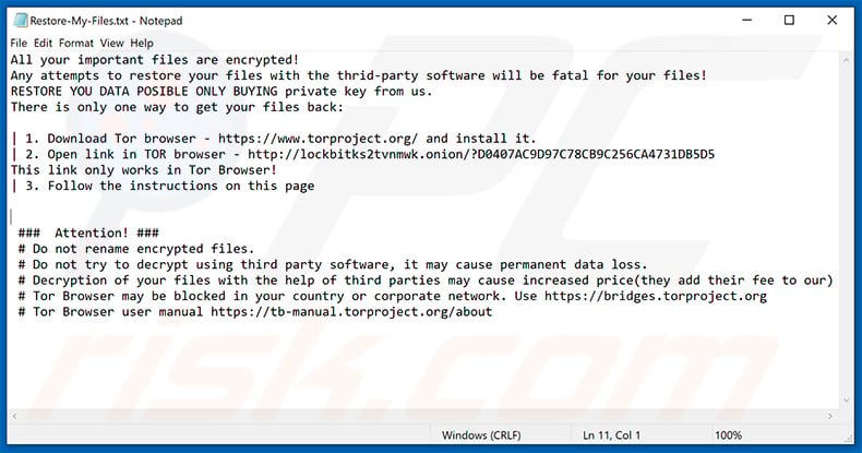 Updated LockBit ransomware text note (Restore-My-Files.txt)