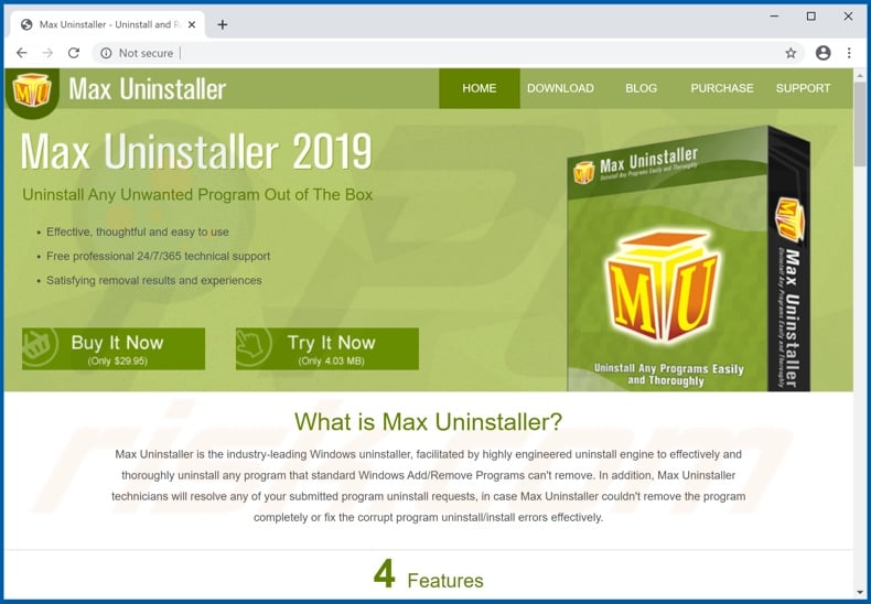 Max Uninstaller application promotional website