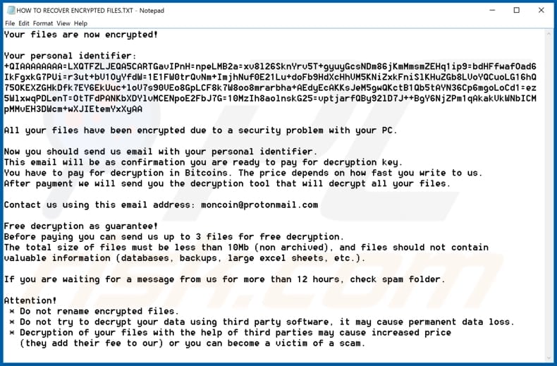 Moncrypt decrypt instructions (HOW TO RECOVER ENCRYPTED FILES.TXT)