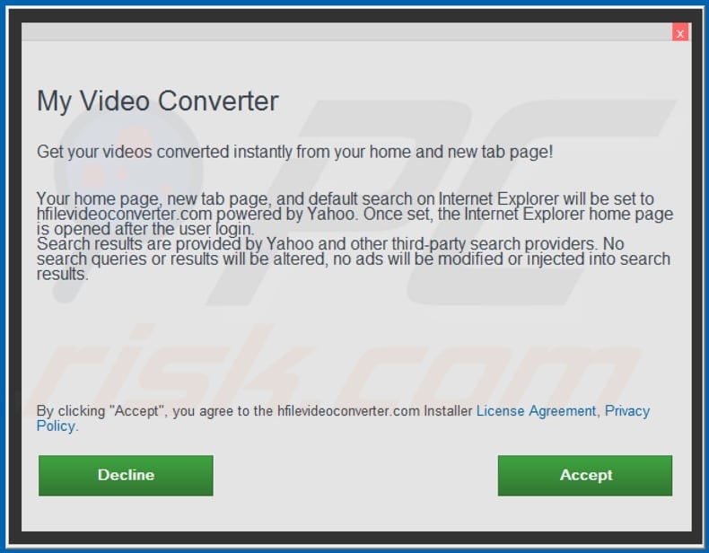 Official My Video Converter browser hijacker installation setup