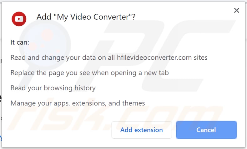 my video converter browser hijacker asks for a permission to access and modify data