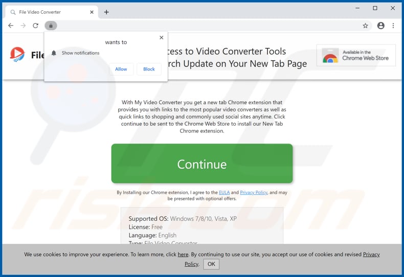 Website used to promote My Video Converter browser hijacker