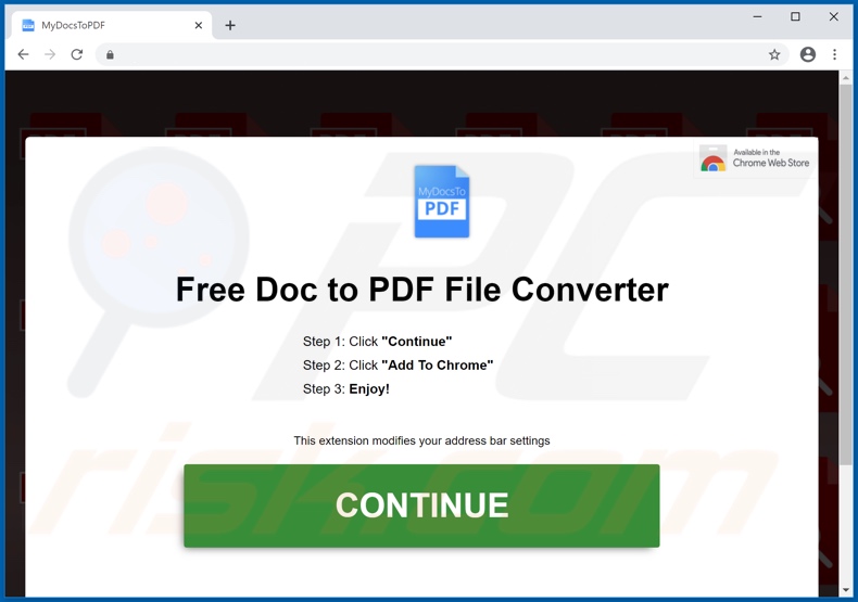 Website used to promote MyDocsToPDF browser hijacker