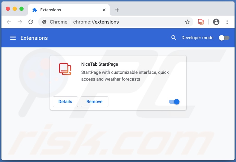NiceTab StartPage browser hijacker on chrome