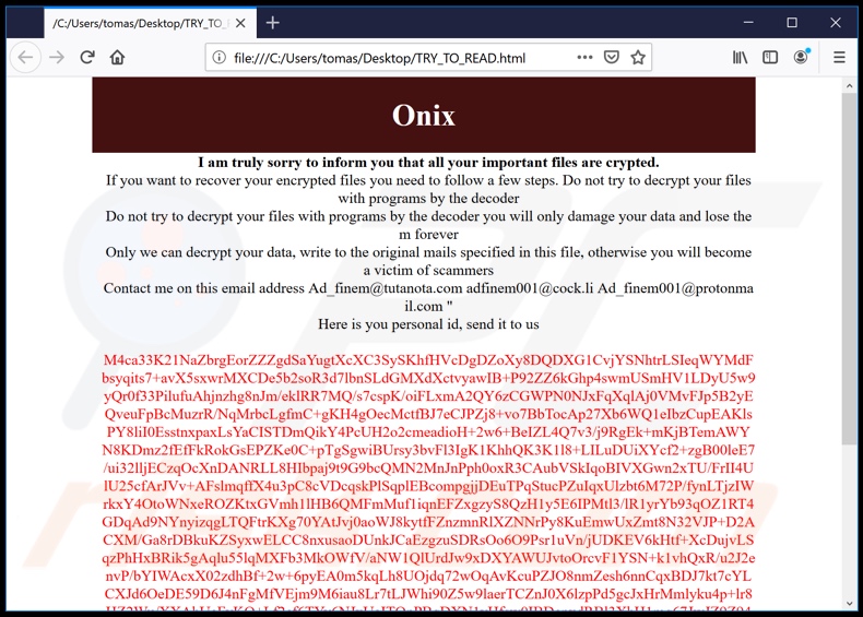 Onix ransomware another variant ransom note