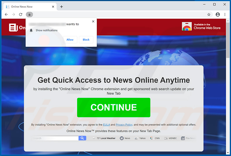 Website used to promote Online News Now browser hijacker
