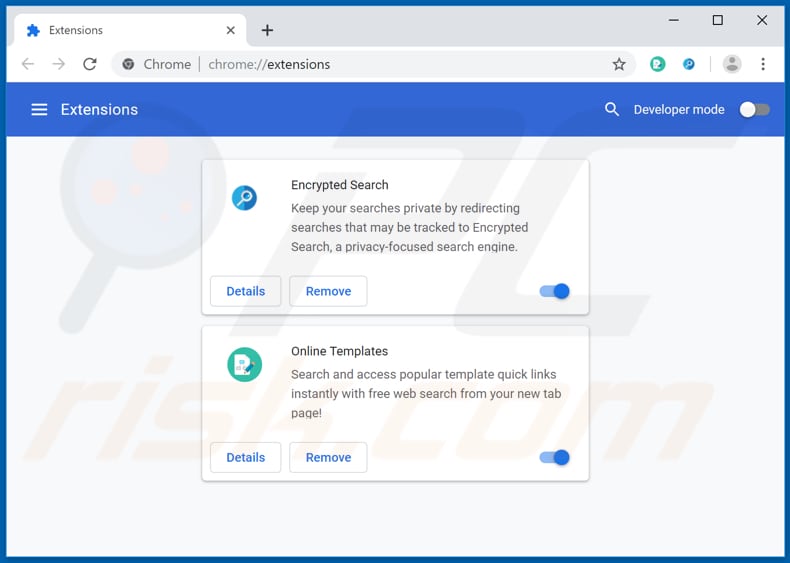 Removing search.onlinetemplatestab.com related Google Chrome extensions