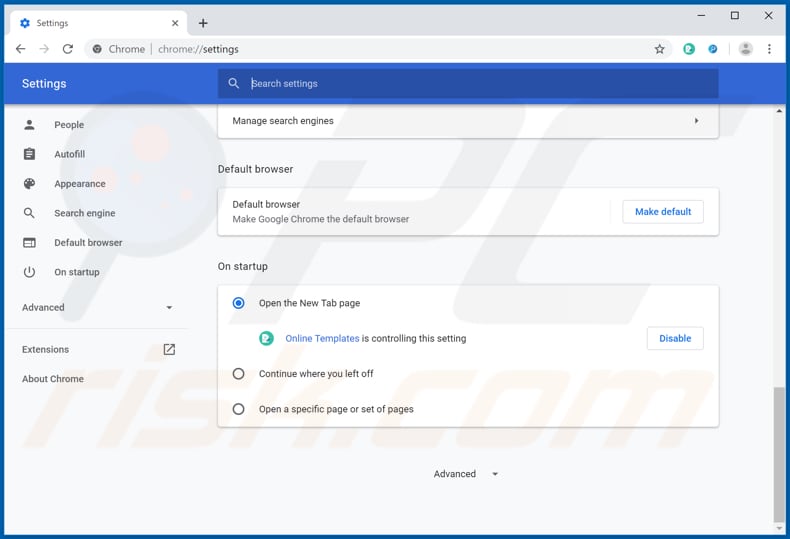Removing search.onlinetemplatestab.com from Google Chrome homepage