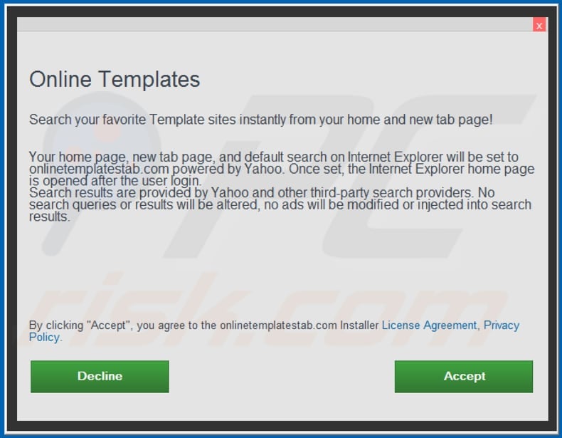 Official Online Templates browser hijacker installation setup