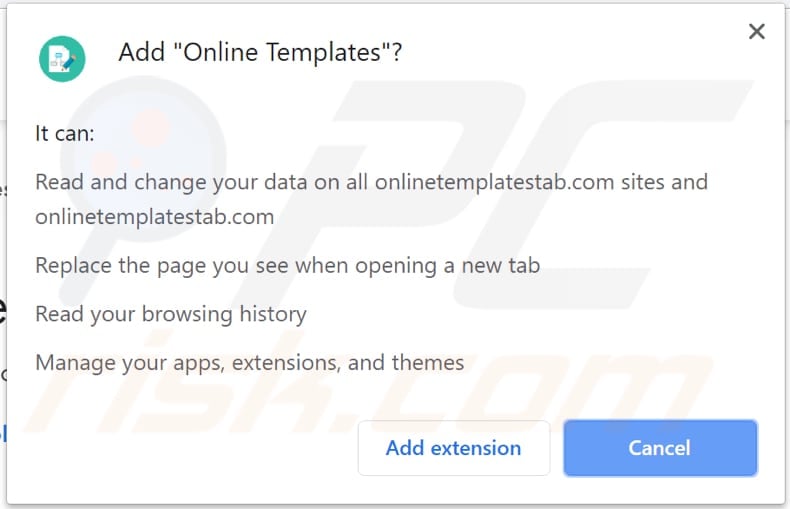 online templates browser hijacker asks for a permission to read and change data