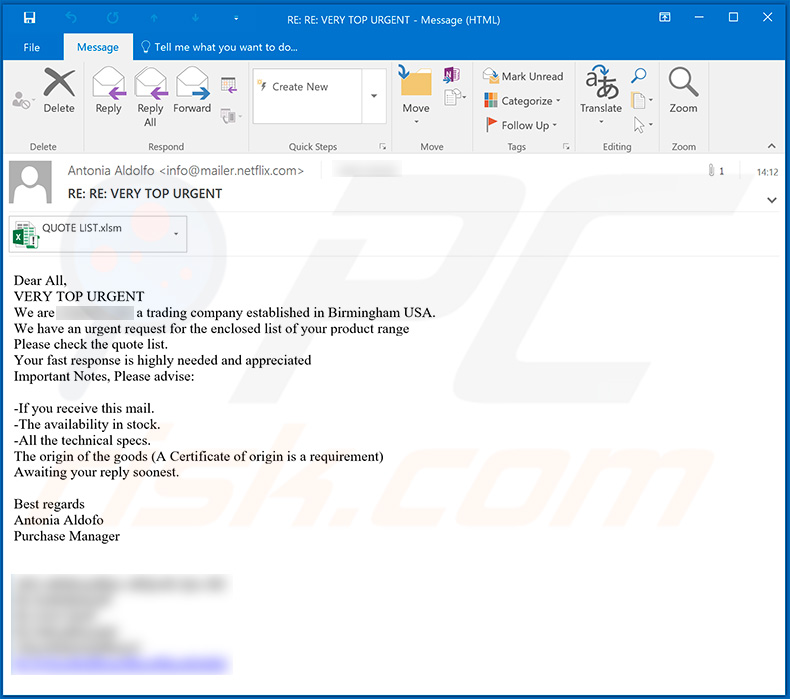 Spam email used to spread Parallax rat