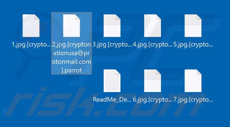 Files encrypted by Parrot ransomware (.parrot extension)