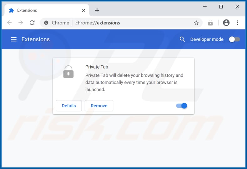 Removing privatetab.org related Google Chrome extensions